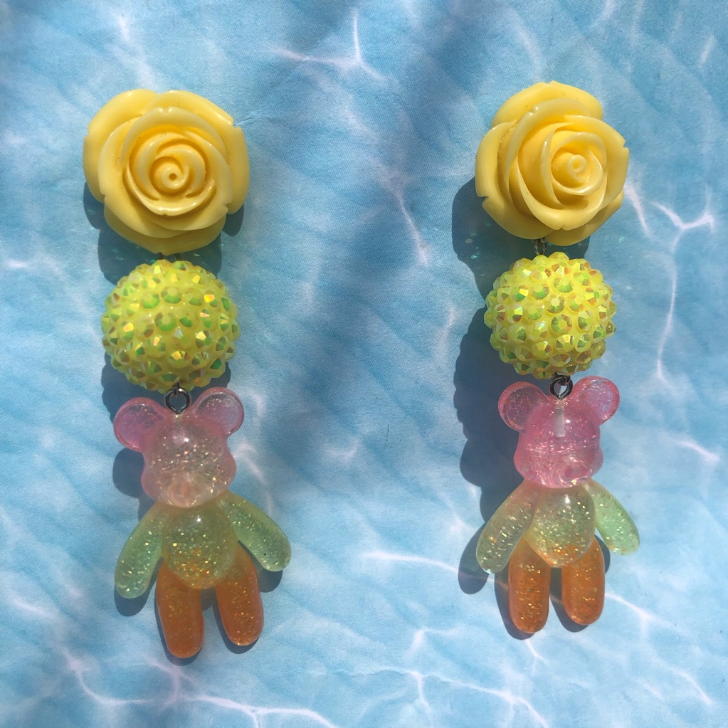 Teddy Bear Gummy Ombr Rose Yellow Osito Earrings